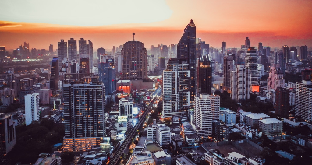 Bangkok Aerial view, above Sukhumvit and Thonglor district in Thailand